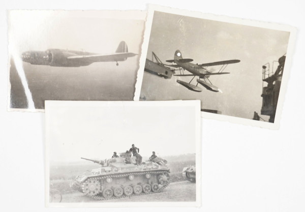 3x Technik-Fotos, 2x Flugzeug, 1x Panzer