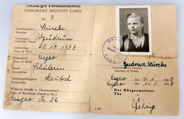 Vorläufiger Personalausweis Gudrun Stücke 1946