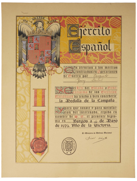 Urkunde Spanien Medalla de la Campána Daniel