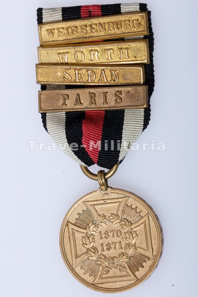 Kriegsdenkmünze 1870 / 1871 für Kämpfer mit 4 Gefechtsspangen