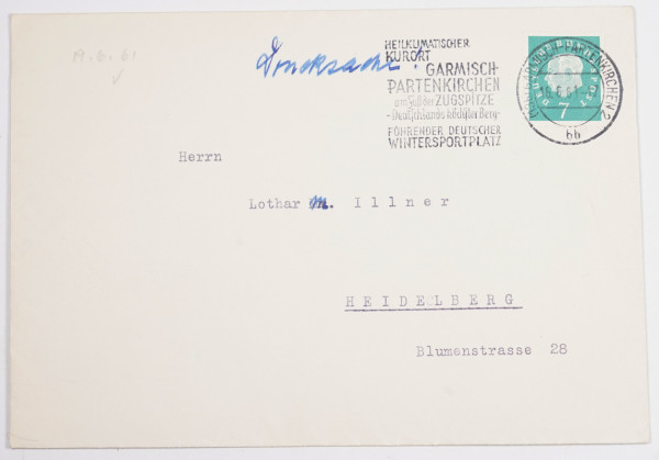 Antwortkarte im Briefumschlag zum 80. Geburtstag v. Küchler