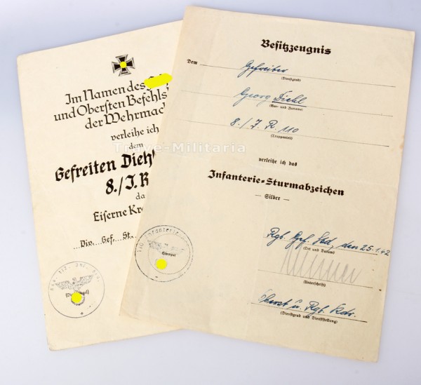Urkunden Diehl I.R.110 112. Inf. Div.