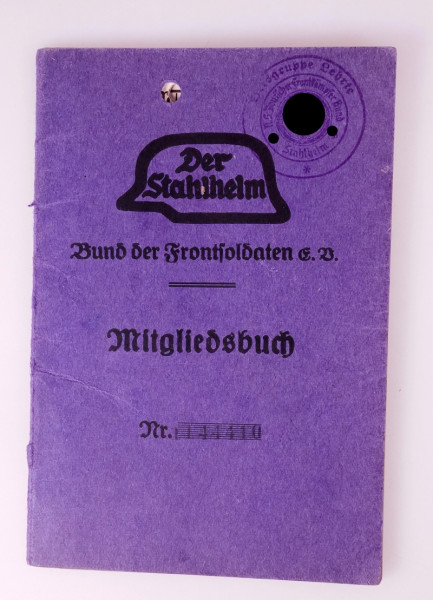 Der Stahlhelm Mitgliedsbuch Dr. Otto Heuer