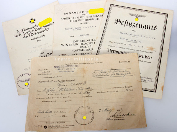 Urkundengruppe Handte Gren.-Regt. 53 Sanitätsabteilung Metz