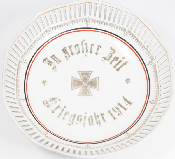 1. Weltkrieg Obstschale "In großer Zeit Kriegsjahr 1914"