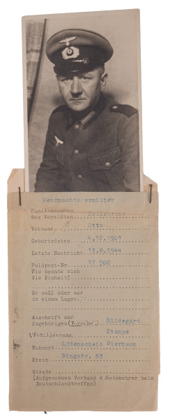 Portraitfoto und Vermisstenkartei Otto Hellebrand