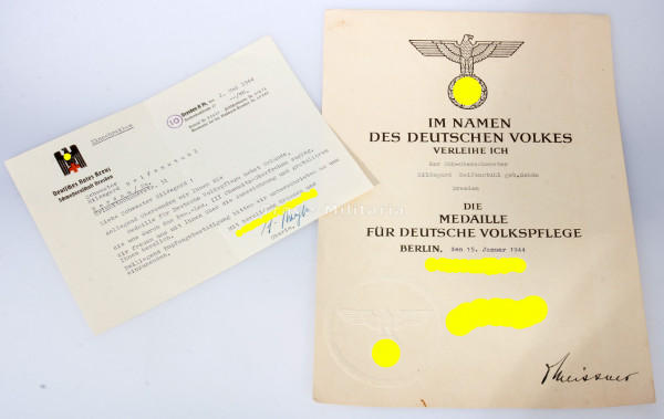 Urkunde Medaille für Deutsche Volkspflege DRK-Oberschwester Reifenstuhl