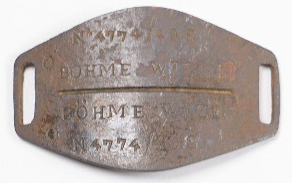 Erkennungsmarke für Handgelenk Böhme Willi N4774 / 40S