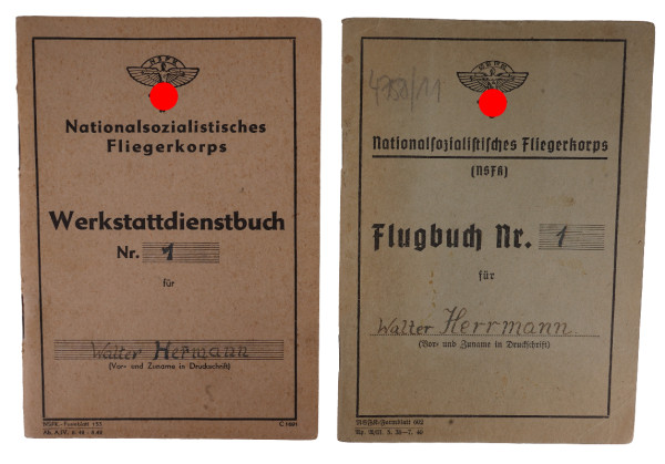 NSFK Flugbuch und Werkstattdienstbuch Hermann