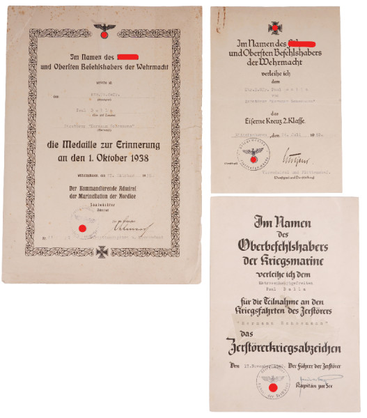 Urkundengruppe Balla Zerstörer "Hermann Schoemann"