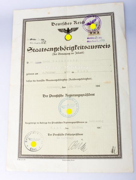 Deutsches Reich Staatsangehörigkeitsausweis Lina Zschörnig