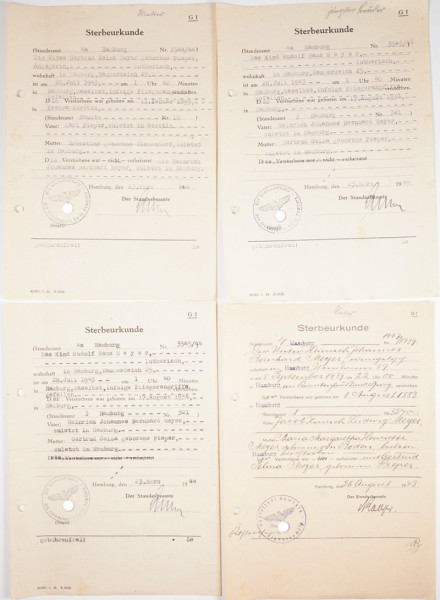 4 Sterbeurkunden Meyer Hamburg 1939-44