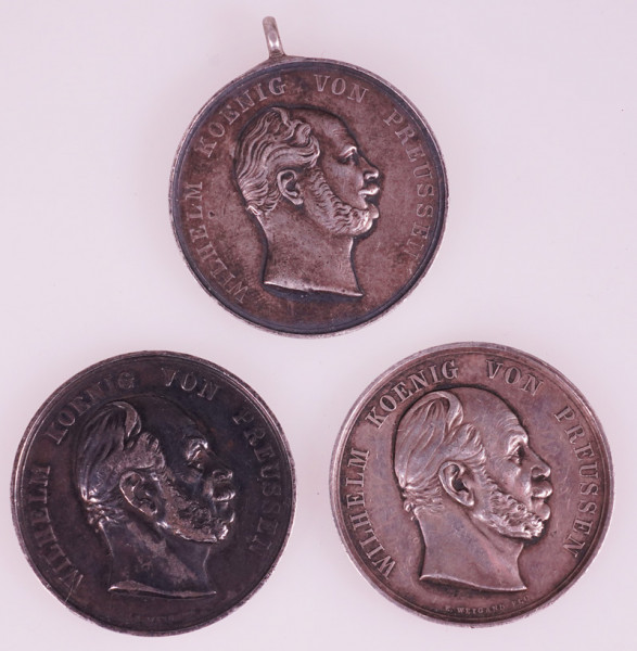 Preußen 3x Schießpreismedaille Kaiser und König Wilhelm I. 1861