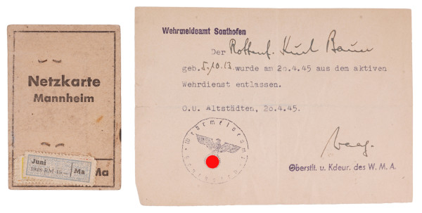 Bescheinigung Wehrmeldeamt Sonthofen SS-Rottenführer Bauer