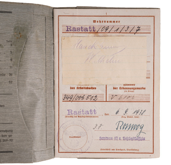 Wehrpaß Hauckam Grz. Wa. Pi. Zg. 5, Sanitätsstaffel Rastatt
