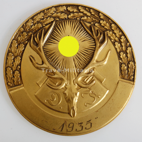 3.Reich Deutsche Jägerschaft Preisplakette 1935 in Gold