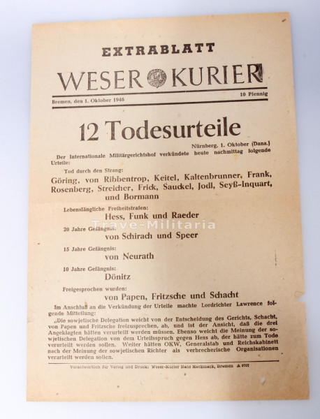 Extrablatt Weser- Kurier 1. Oktober 1946