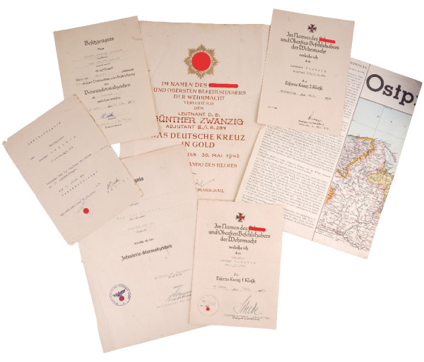 Urkundengruppe Zwanzig I.R. 284 Deutsches Kreuz in Gold