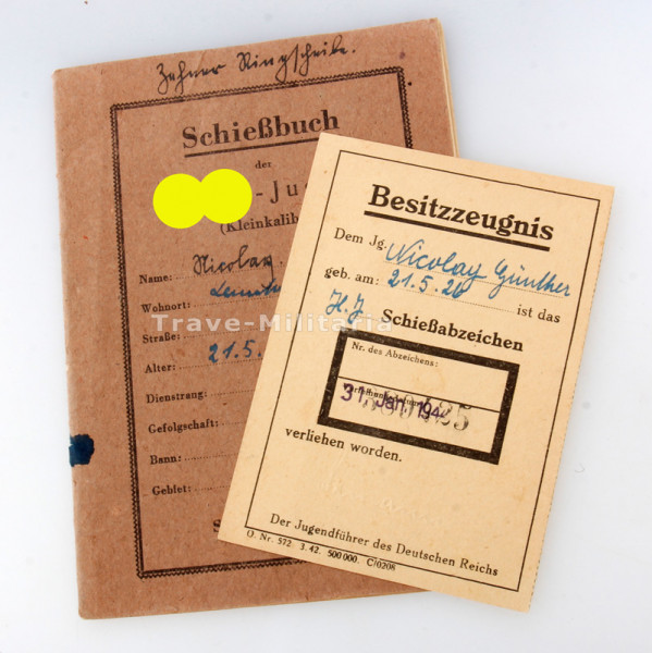 HJ Schießbuch mit Besitzzeugnis Nicolay