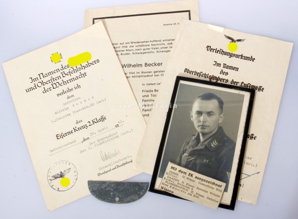 Papiernachlass Wilhelm Becker le. Flak-Abt. 92 (mot) gefallen 1944 im Westen