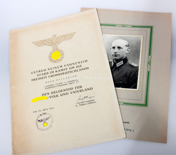 Gefallenenurkunde Beisemann Infanterie-Regiment (mot) 60