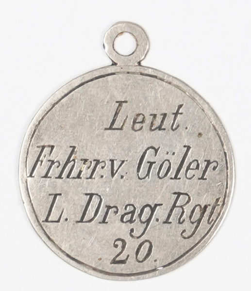 Gepäckmarke Leut. Frhrr. v. Göler L. Drag. Rgt.20