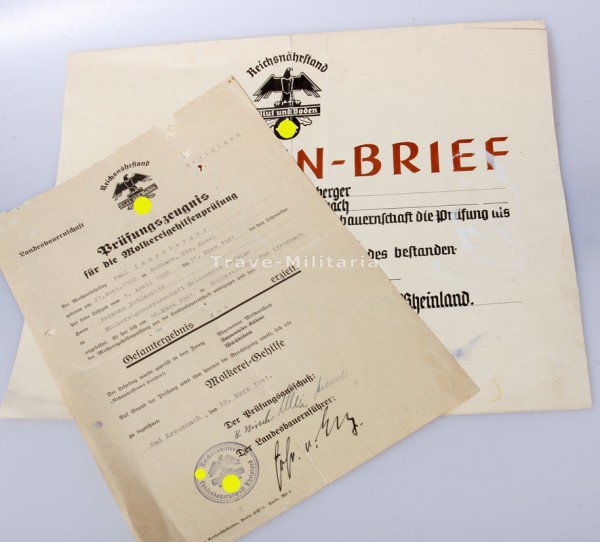 Reichsnährstand Gehilfen-Brief und Prüfungszeugnis