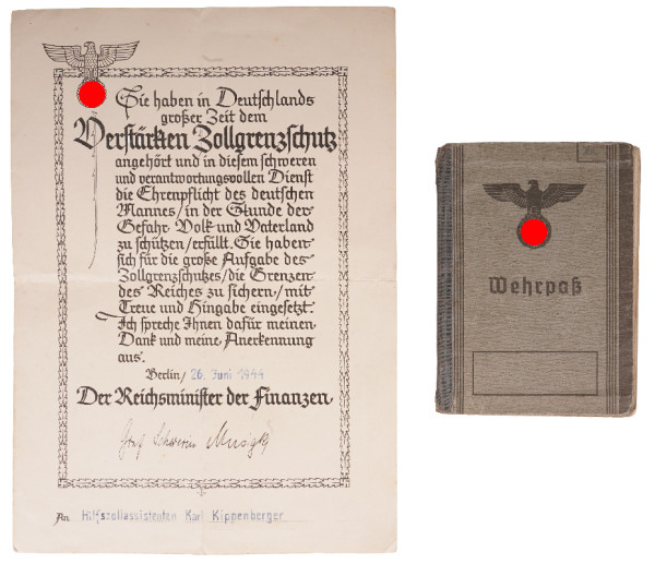 Wehrpass und Anerkennungsurkunde Zollgrenzschutz