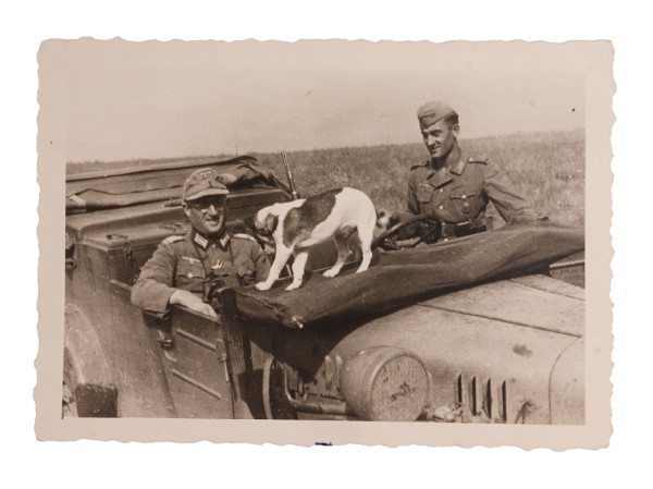 Foto Major mit Hund im Kommandeurswagen