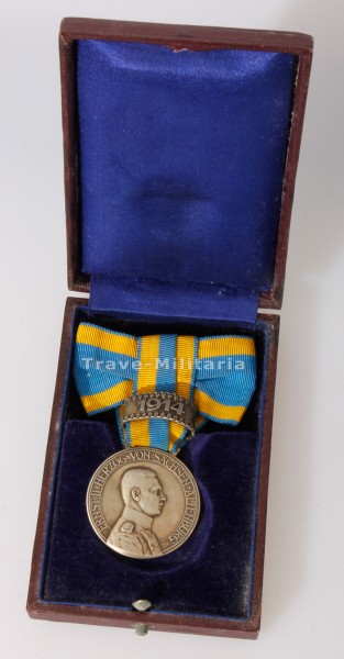 Sachsen-Altenburg Herzog Ernst Medaille mit Bandschleife 1914 im Etui