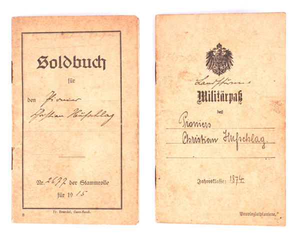 Militärpaß und Soldbuch Pionier Hufschlag Ers. Pi. Batl. No. 8