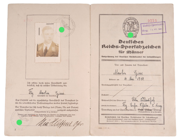 Urkundenheft Reichssportabzeichen Flieger Giese DRL-Abzeichen Bronze