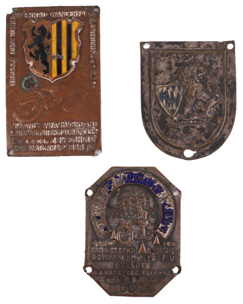 3 Motorrad-Wanderfahrt-Plaketten 1929