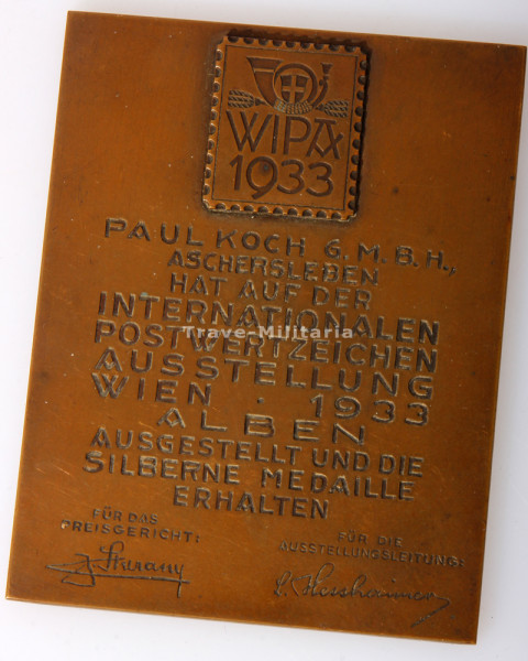 Intern. Postwertzeichen-Austellung Wien 1933 silberne Medaille