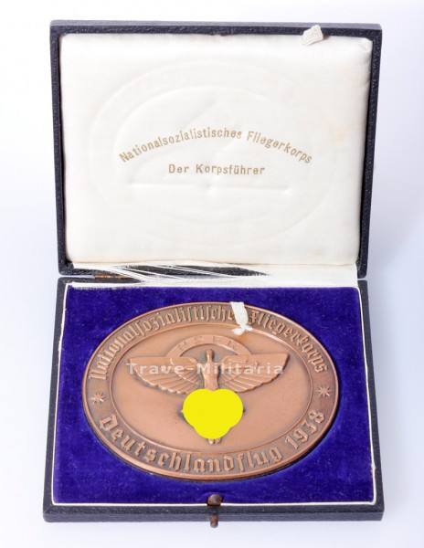 NSFK Plakette Deutschlandflug 1938 im Etui mit Urkunde
