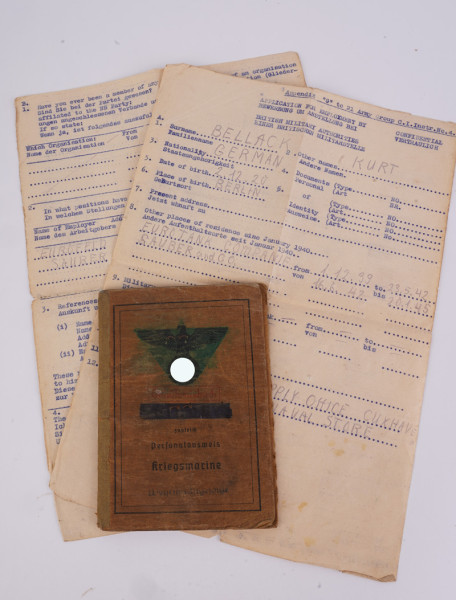 Soldbuch Bellack Dienstverpflichteter Matrose K.M.D. Hbg