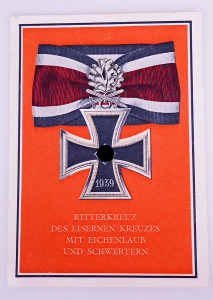 Postkarte ``Die Kriegsorden des Großdeutschen Reiches´´ Ritterkreuz mit Eichenlaub u. Schwertern
