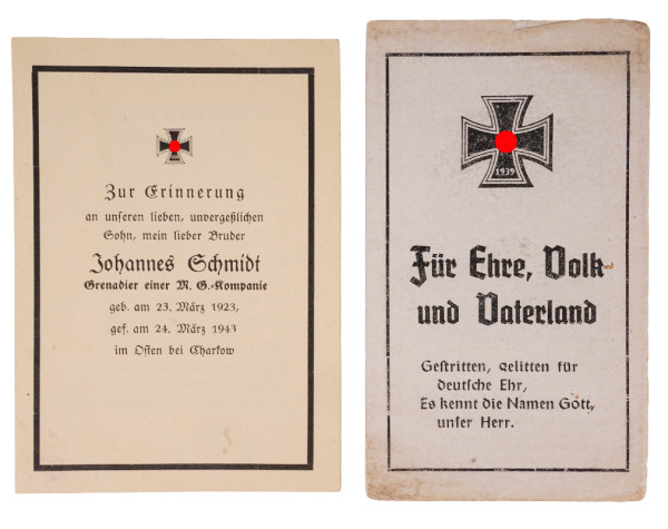 2 Sterbebilder Schmidt und Meierhöfer