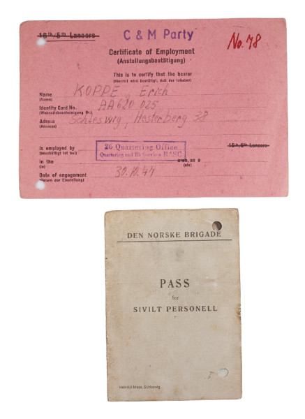 2 Ausweise Koppe Norwegische Brigade in Großbrittanien