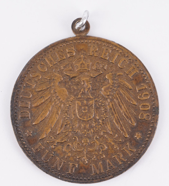 Deutsches Reich Fünf Mark 1908 als Kettenanhänger