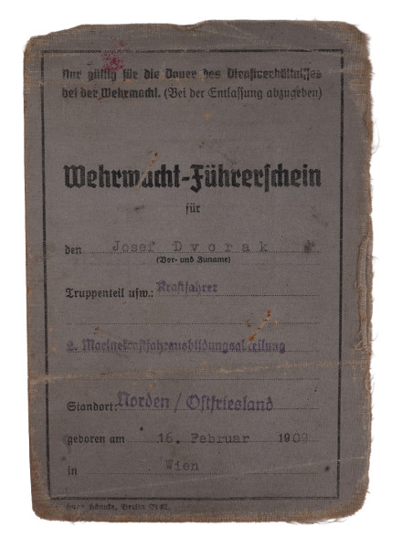 Wehrmacht-Führerschein Dvorak 2. Marinekraftfahrausbildungsabt.