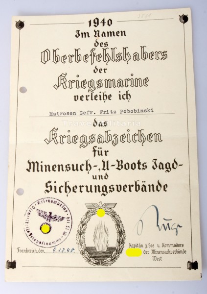 Urkunde Kriegsabzeichen