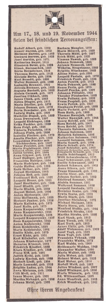 Todesanzeige der Bombentoten vom 17.,18. u. 19. November 1944