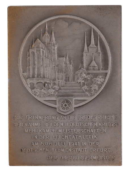 Erinnerungs-Plakette II. Kriegs-Mehrkampf-Meisterschaften Juli 1941 Erfurt