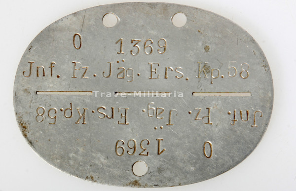 Erkennungsmarke Inf. Pz. Jäg. Ers. Kp. 58 O 1369