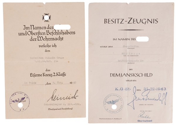 Urkundenpaar Grage Kraftfahrkompanie 290 290. Inf.-Division