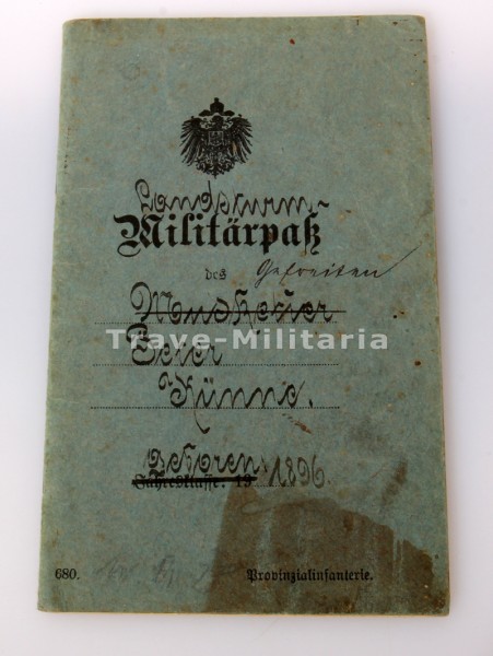 Militärpass Künne Ersatz- Bataillon Infanterie Regiment 96