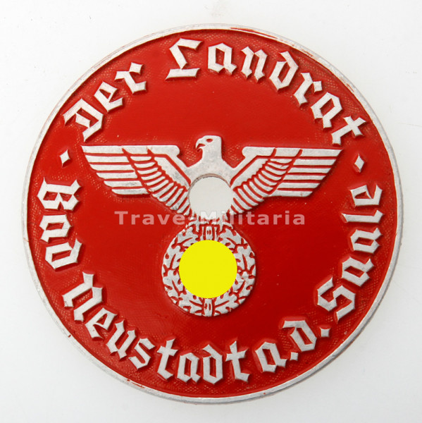 3. Reich KFZ-Zulassungsplakette Der Landrat Bad / Neustadt a.d. Saale