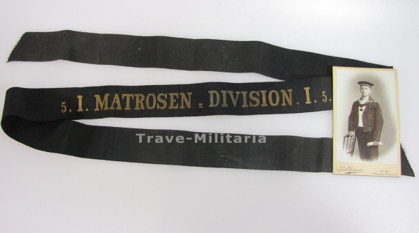 Kaiserliche Marine Mützeband 5.I.Matrosen-Division I.5 mit Trägerfoto