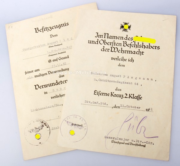 Urkundenpaar Plogmann Pz. Gren. Rgt. 64 der 16. Panzerdivision